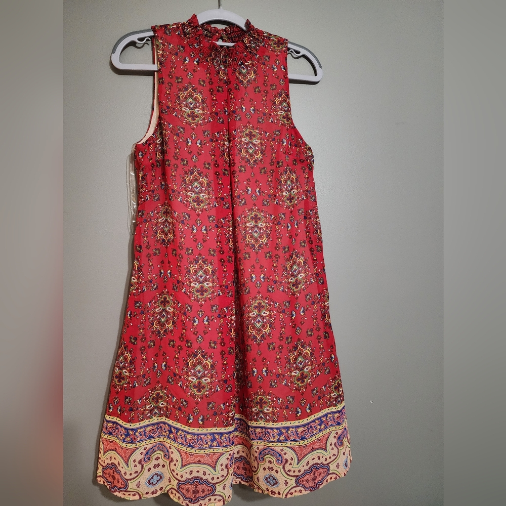 Red Sleeveless Patterned Dress S
